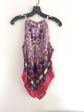 Robert Graham Purple, Red & Yellow Paisley Handkerchief Hem One-Piece
